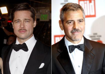 Brad Pitt Defends Unfortunate Mustache, Says Clooney Is Copying