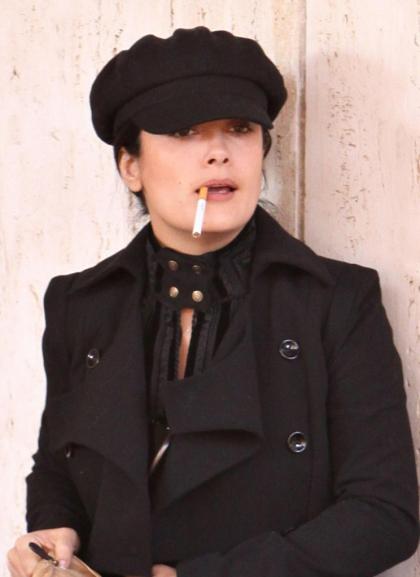 Salma Hayek out smoking & shopping with her mom and daughter