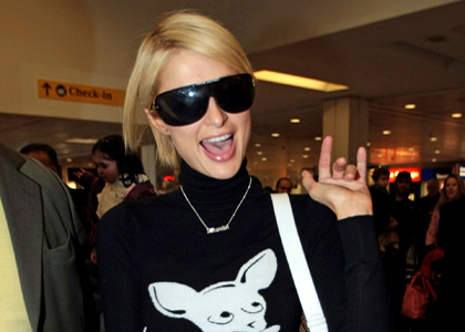 Paris Hilton Touches Down at Heathrow