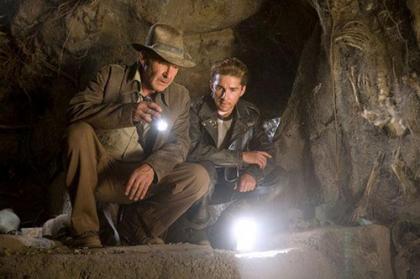 Harrison Ford passes the Indiana Jones' hat to Shia LaBeouf