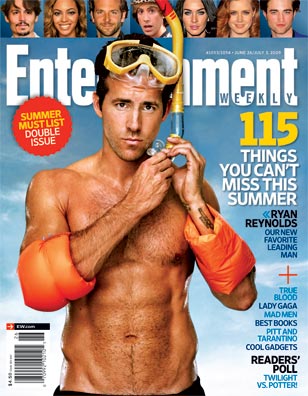 Ryan Reynolds shirtless on the cover of Entertainment Weekly