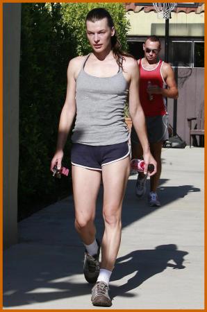 Milla Jovovich Looking Fit in Tank Top and Short Shorts