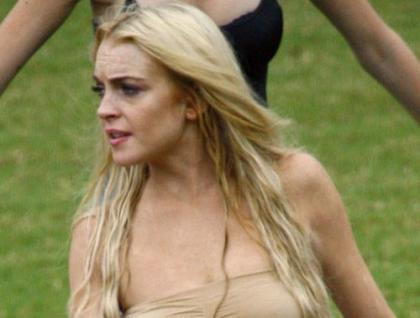 Lindsay Lohan is on set in a bikini