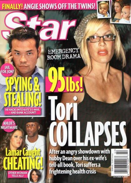 Star: Tori Spelling collapses after reading Dean's ex-wife's book