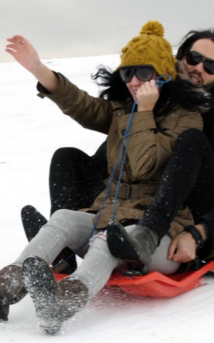Russell Brand and Katy Perry: Sledding Sweethearts