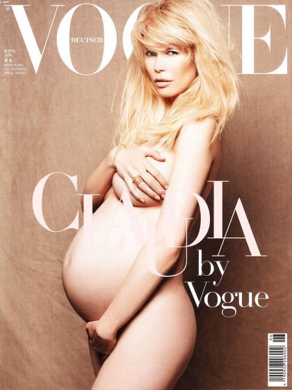 Is Claudia Schiffer copying Demi Moore's naked,  pregnant mag cover'