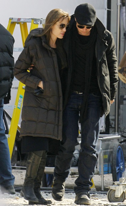Brad Pitt visits bossypants Angelina Jolie on set in Budapest