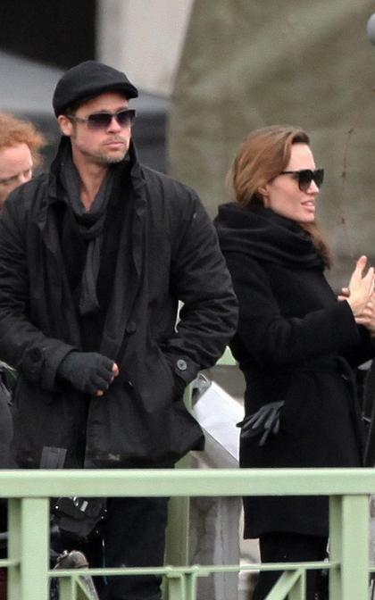 Brad Pitt Visits Angelina Jolie at Work