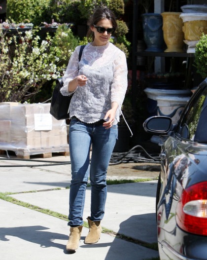 Katie Holmes' skinny jeans & doily blouse: cute or tragic'