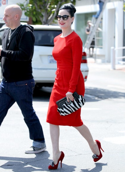 Dita Von Teese's casual attire: too matchy-matchy or goddess in red'
