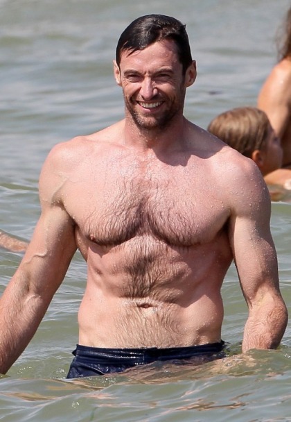 Hugh Jackson Shirtless at the Beach