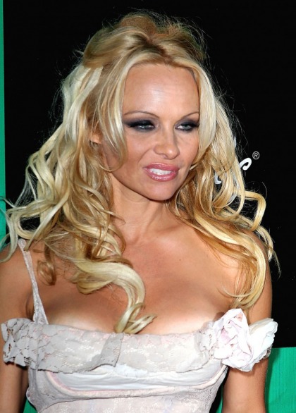 Pamela Anderson's busted birthday outfit: dirty old lace curtain valance or not bad'