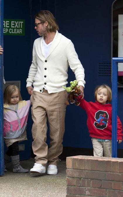 Brad Pitt Plays Doting Daddy with Family Movie Day