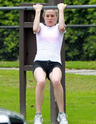 Anna Paquin Works Up A Sweat