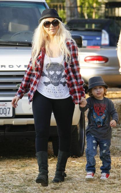 Christina Aguilera Visits Mr Bones Pumpkin Patch with Max