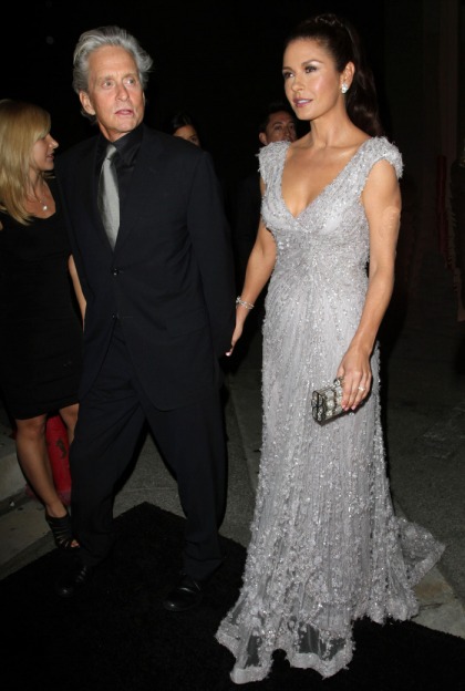 Catherine Zeta-Jones in a silver-grey gown: busted or beautiful?