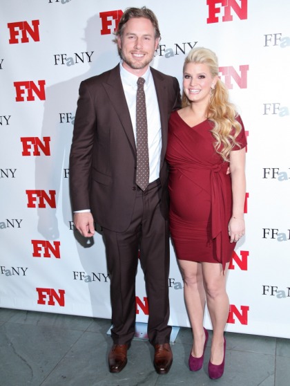 Jessica Simpson in red Donna Karan at a NYC event: lovely and glowing?