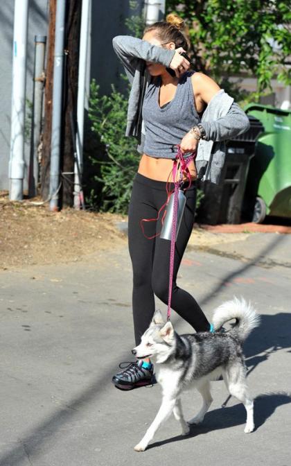 Camera-Shy Miley Cyrus: Dog Walking Damsel
