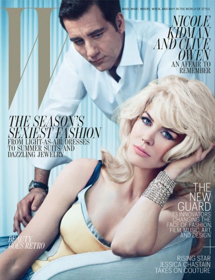 Nicole Kidman covers W Mag with a blonde bouffant, crazy lips and Clive Owen