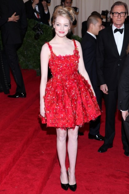 Emma Stone in short, puffy, goofy Lanvin: what was she thinking?