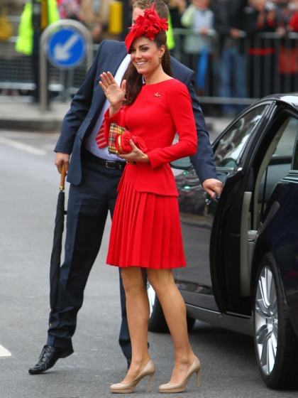 Duchess Kate in red McQueen for the Queen's pageant flotilla: gorgeous & perfect'