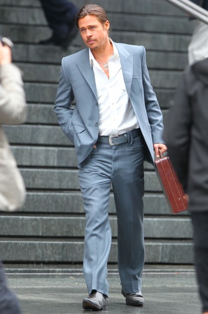 Brad Pitt in cowboy couture   on the UK set of 'The Counselor?: hot or busted'