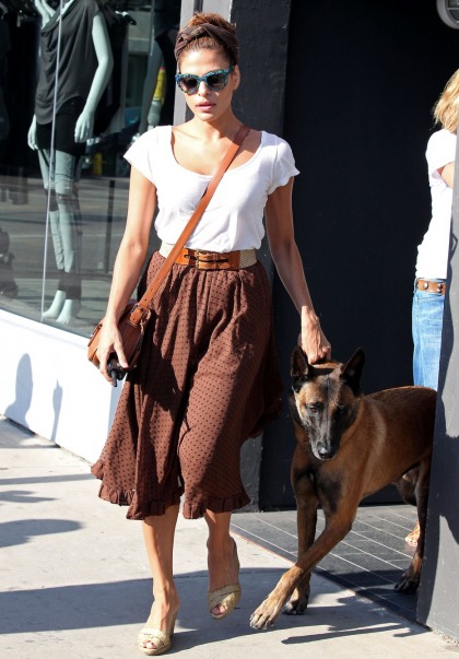 Eva Mendes choke-collars her giant puppy: inappropriate or understandable?