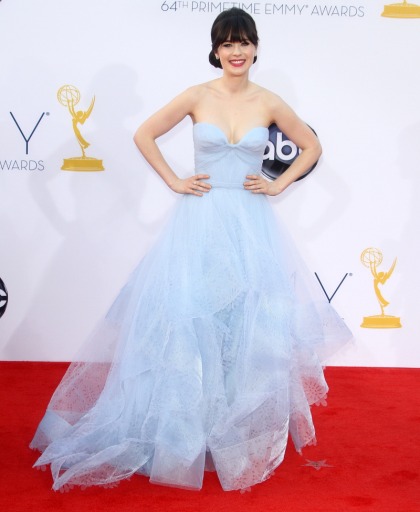 Zooey Deschanel in fairy princess Reem Acra at the Emmys: exhausting?