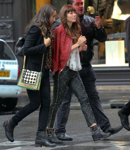 Jessica Biel in studded leather (for real) in Paris: budget, dated or chic?