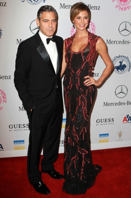 George Clooney brings Lhuillier-clad Stacy Keibler to LA charity event
