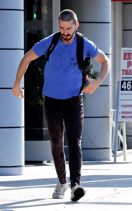 Shia LaBeouf Takes his Shaved Head to the Gym
