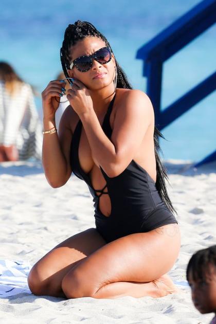 Christina Milian Hits the Beach in a Sexy Suit in Miami