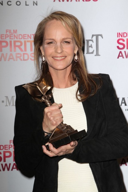 Helen Hunt in a pantsuit, victorious at The Spirit Awards: cool and casual?