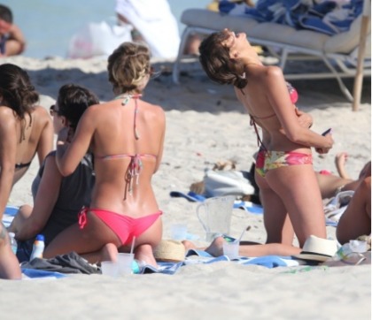 Julianne Hough & Nina Dobrev In Bikinis on the Beach in Miami