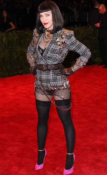 Madonna Ripped Fishnet Stockings at Met Ball 2013 Red Carpet
