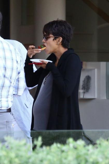 Halle Berry Eats for Two at a Party