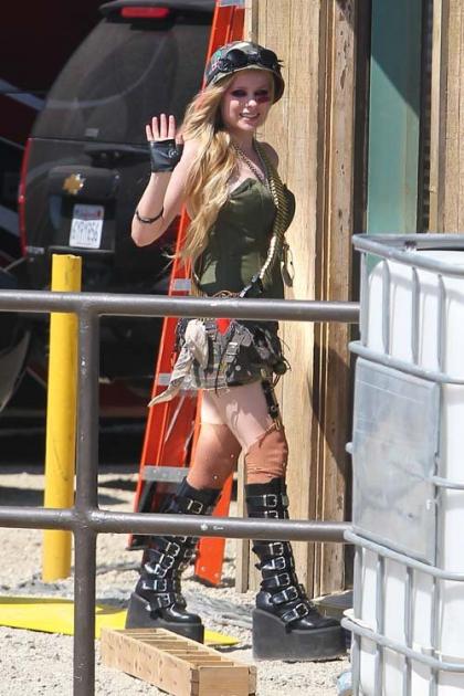 Avril Lavigne is Prepped for Battle on the Set of her Video Shoot for 