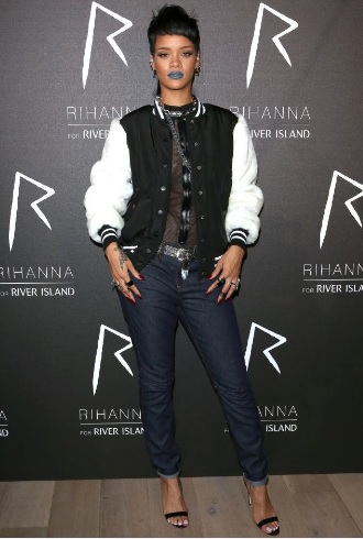 Rihanna Rocks Blue Lipstick At Lunch Autumn/Winter 2013 Collection for River Island