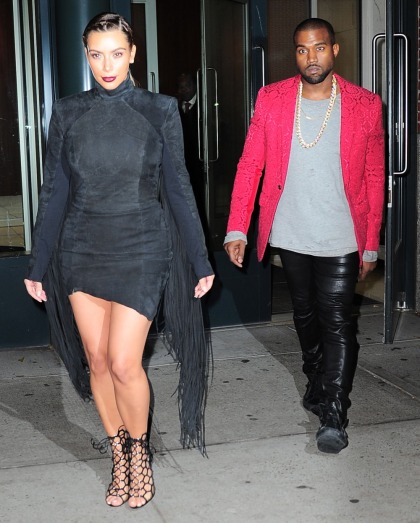 Kim Kardashian's black suede t-neck dress, with fringe: amazing or terrible'