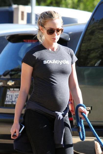 Emily Blunt Takes her Bump (and the Dog) on a Hike