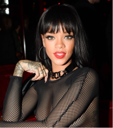 Rihanna See-Through Mesh Shirt at Balmain Fashion Show After-Party