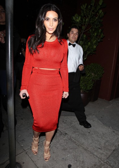 Kim Kardashian in a red, midriff-baring Calvin Klein two-piece: fab or fug?