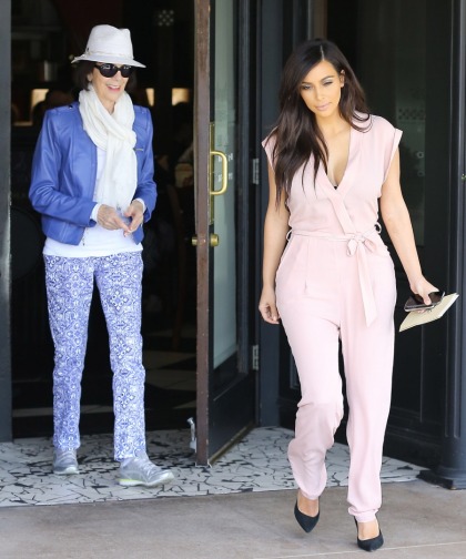 Kim Kardashian in a pale pink jumpsuit in LA: Easter egg fug or sort of cute?