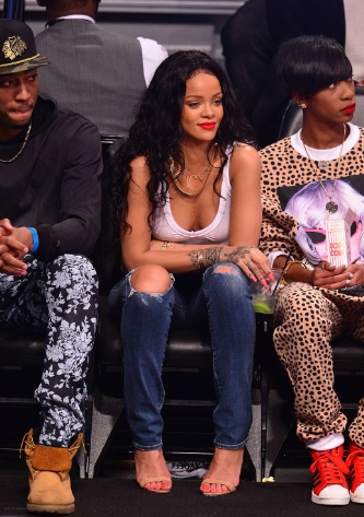 Rihanna Braless at Raptors vs Nets basketball Game in New York