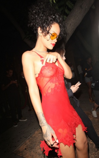 Rihanna See-thru top at Hooray Henry's in West Hollywood