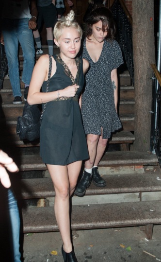 Miley Cyrus See-thru Dress at Karaoke Night Out in NYC