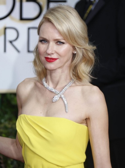 Naomi Watts in strapless Gucci at the Globes: killer or too lemon yellow?