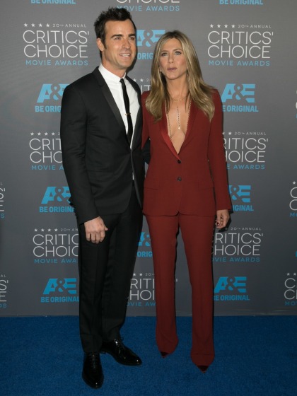 Jennifer Aniston in a muddy Gucci pantsuit at the Critics Choice: cute or nah?