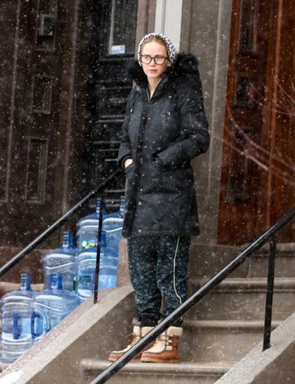 Jennifer Lawrence Takes Her Dog For a Snowy Walk in Boston