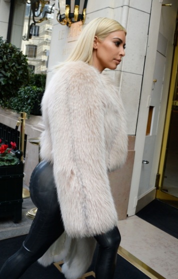 Kim Kardashian Skintight Latex Leggings at Paris Fashion Week